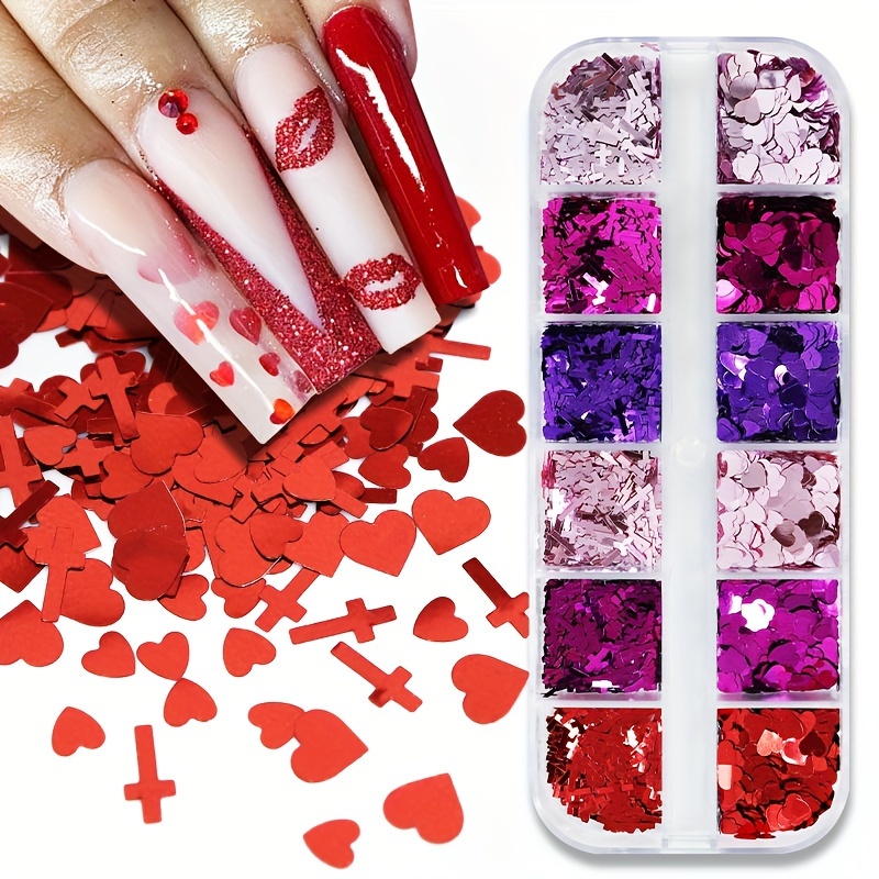 Valentines Love Hearts Slice Nail Art Sequins Glitter 3D Sweet Heart Design  Candy Colors Nail Sequins Flakes Charms for Women Girls Manicure DIY