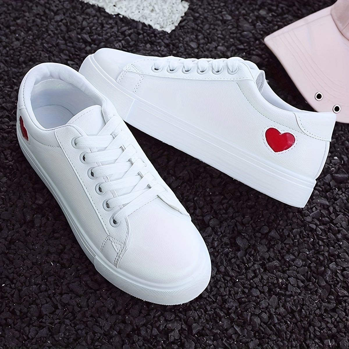 Heart & Ecg Print Canvas Shoes, Lace Up High Top Thick Soled