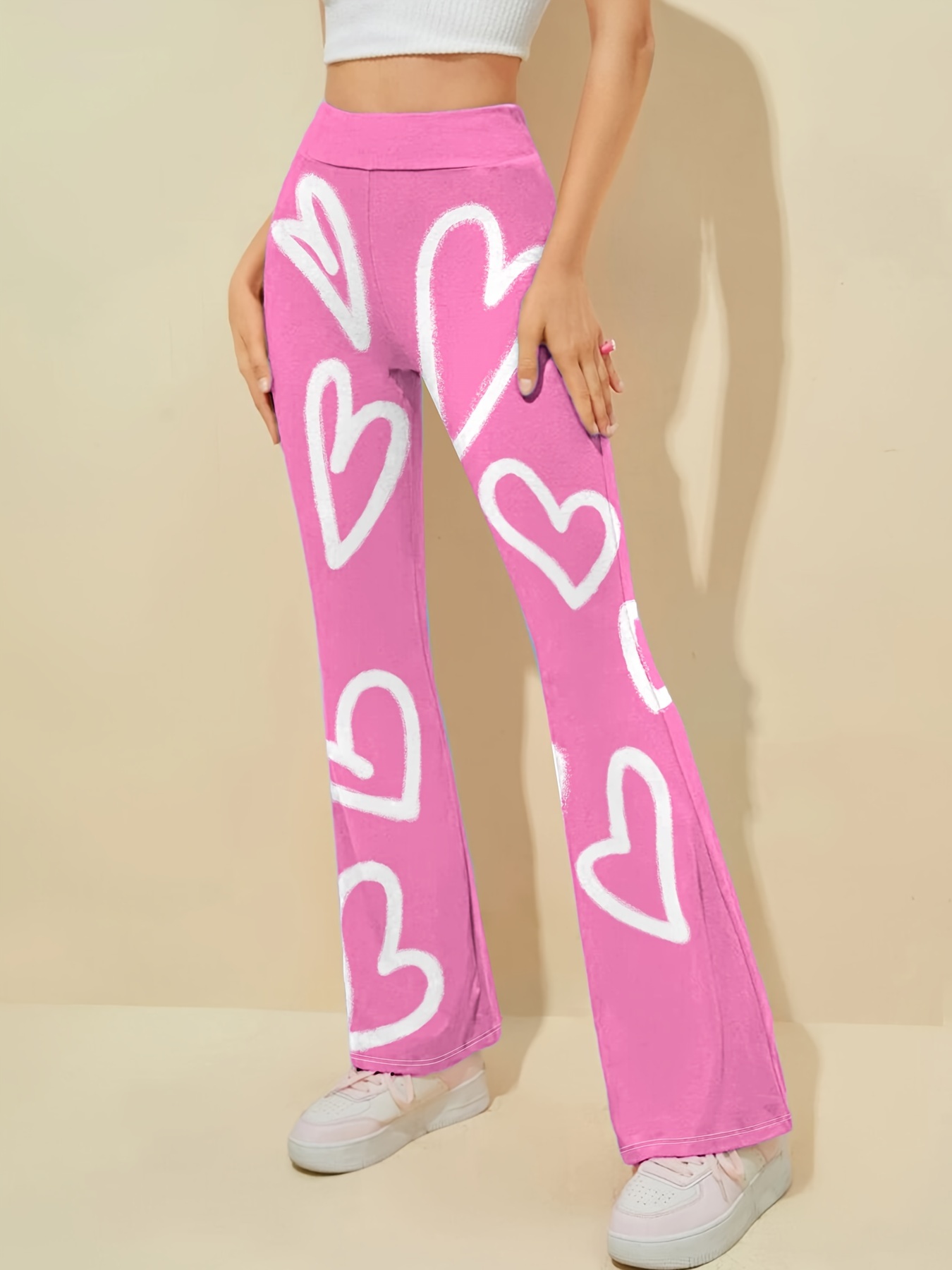 Gothic Heart Pattern Flare Leg Pants Casual Drawstring - Temu Canada