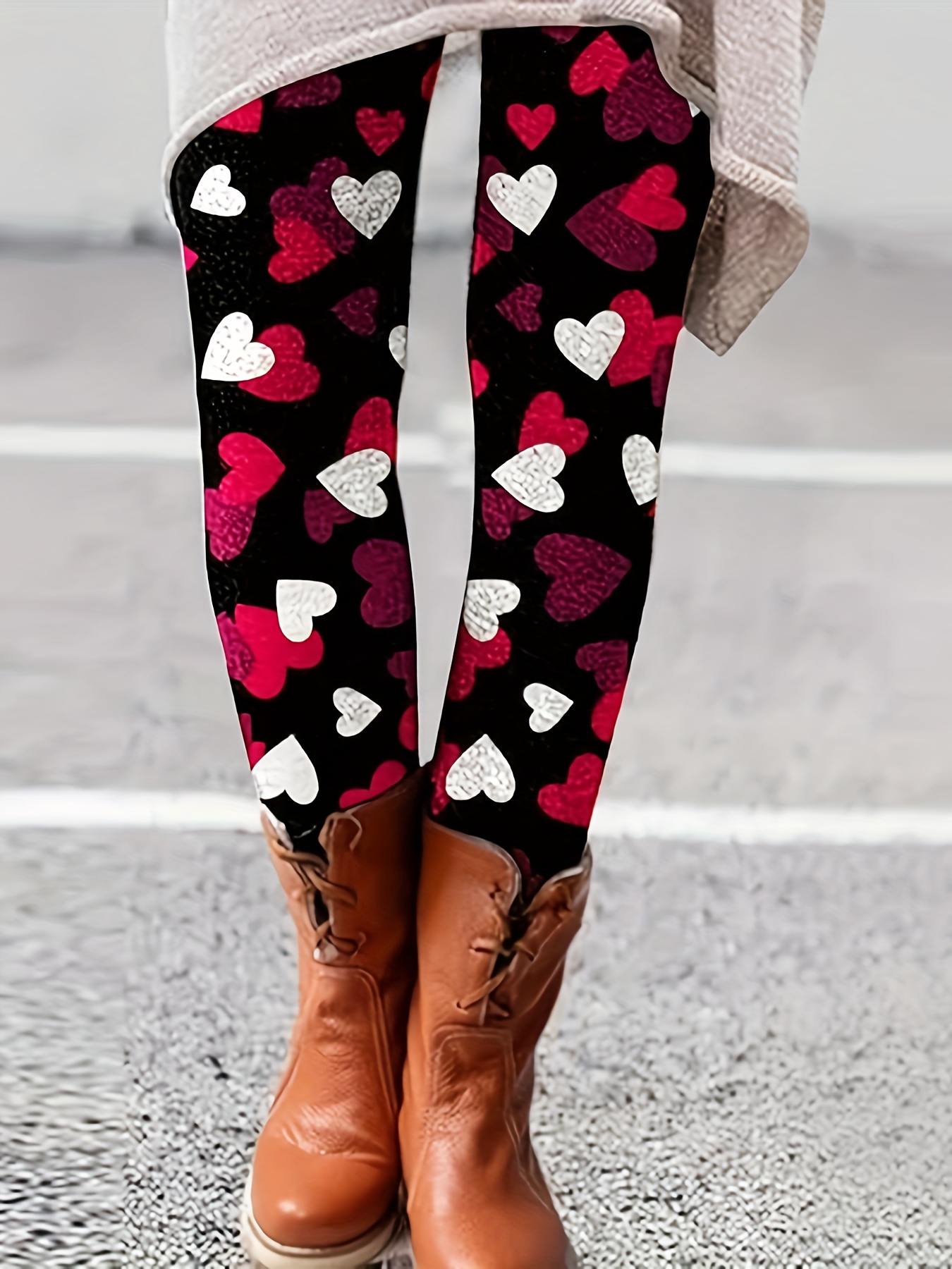  Leggings con estampado de corazón rojo para mujer, pantalones  ajustados para el día de San Valentín, mallas con corazones de amor, suaves  y delgadas para gimnasio, A_negro : Ropa, Zapatos y