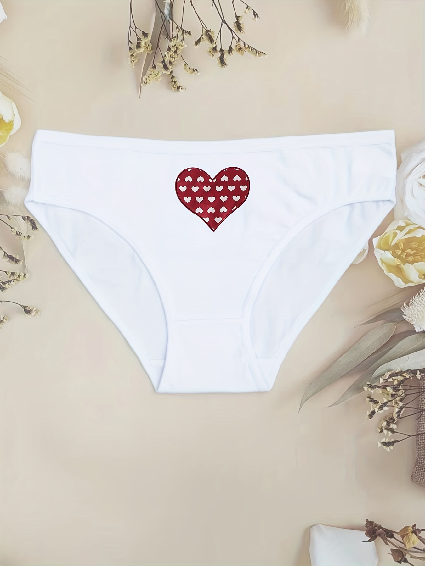 3pcs Heart & Slogan Print Low Waist Briefs, Soft & Comfy Stretchy Panties,  Women's Lingerie & Underwear