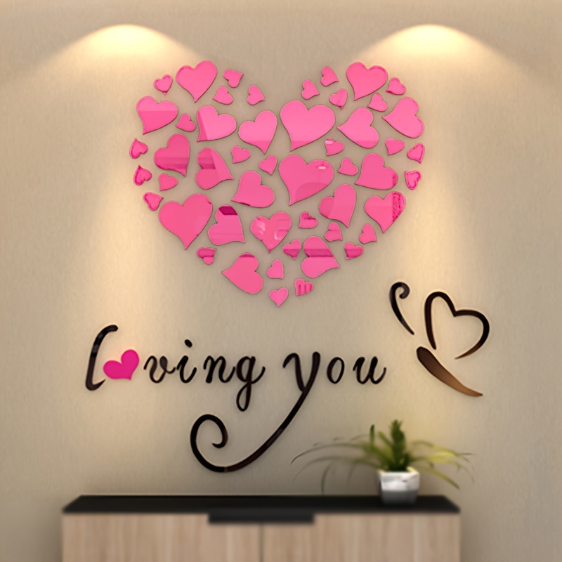 Pegatinas de espejo de corazón de amor 3D, calcomanía de espejo de  corazones de amor, arte de pared moderno para el hogar, 10 Uds - AliExpress