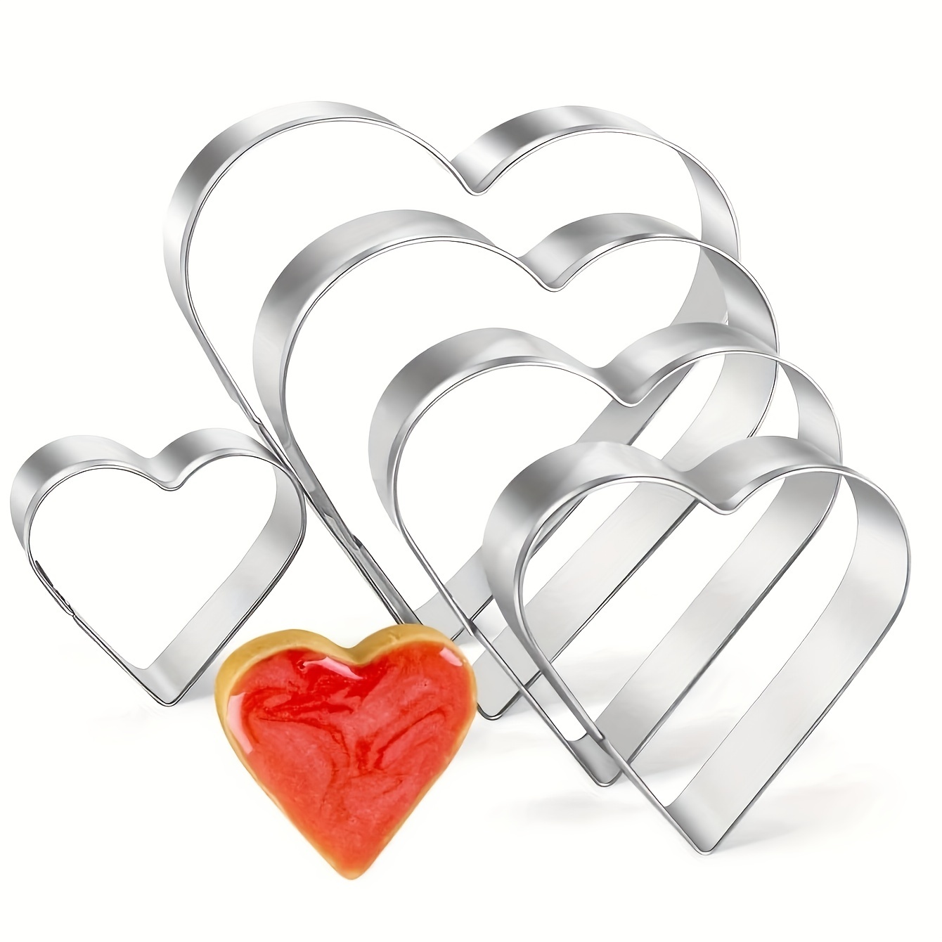 Heart Shape Cookie Cutter Set - 6 Pieces Valentine's Day Gift Stainless Steel Biscuit Pastry Cutters, Silver
