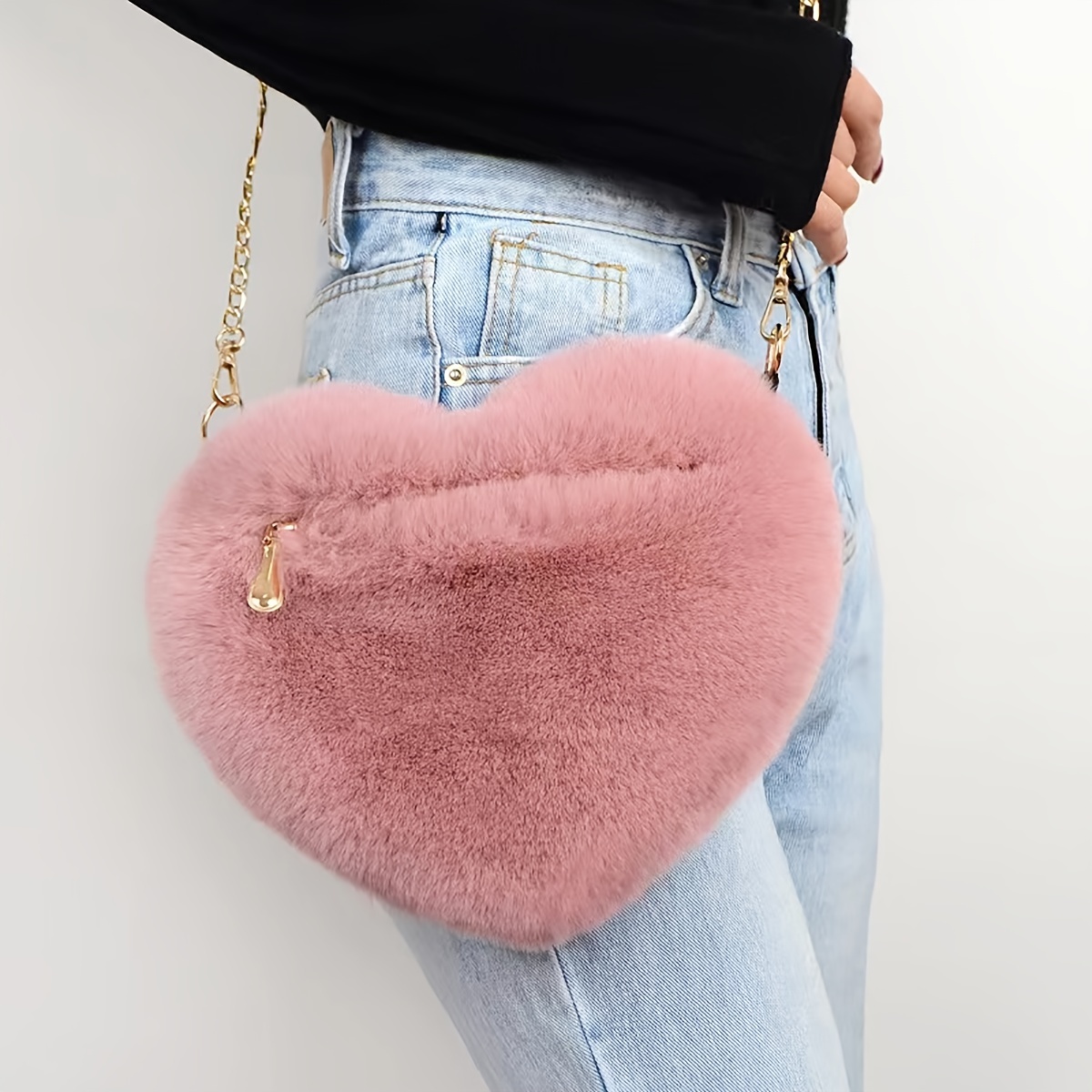 Pink & Black Heart Buckle Crossbody Bag