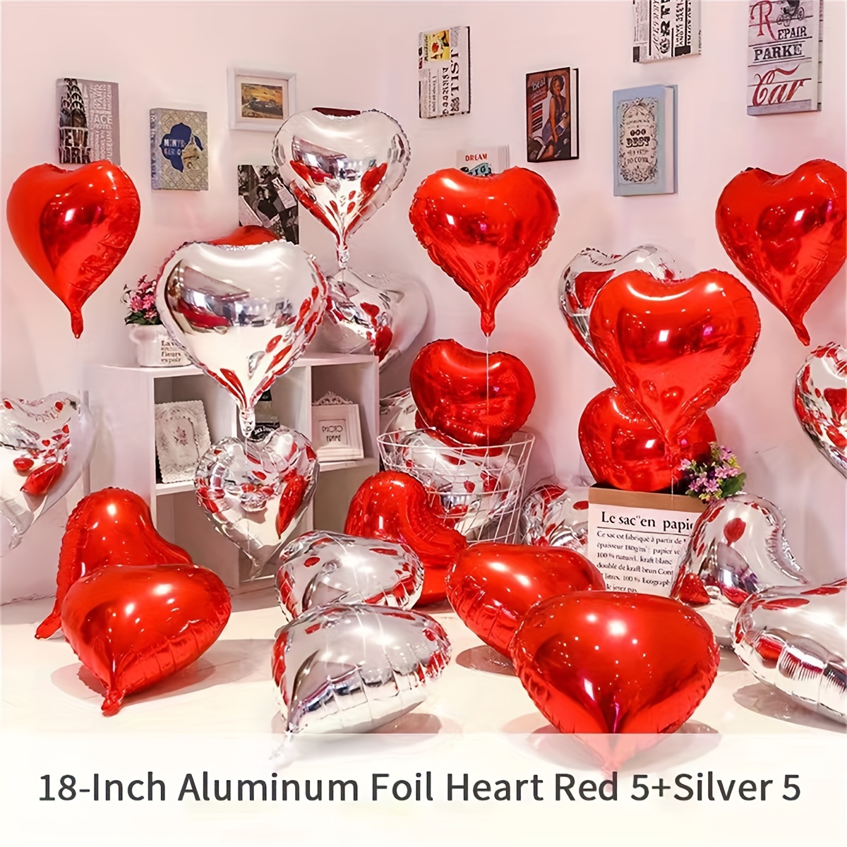 Globos grandes redondos de aluminio de Mylar para helio de 18 pulgadas,  color rojo y negro, paquete de 20
