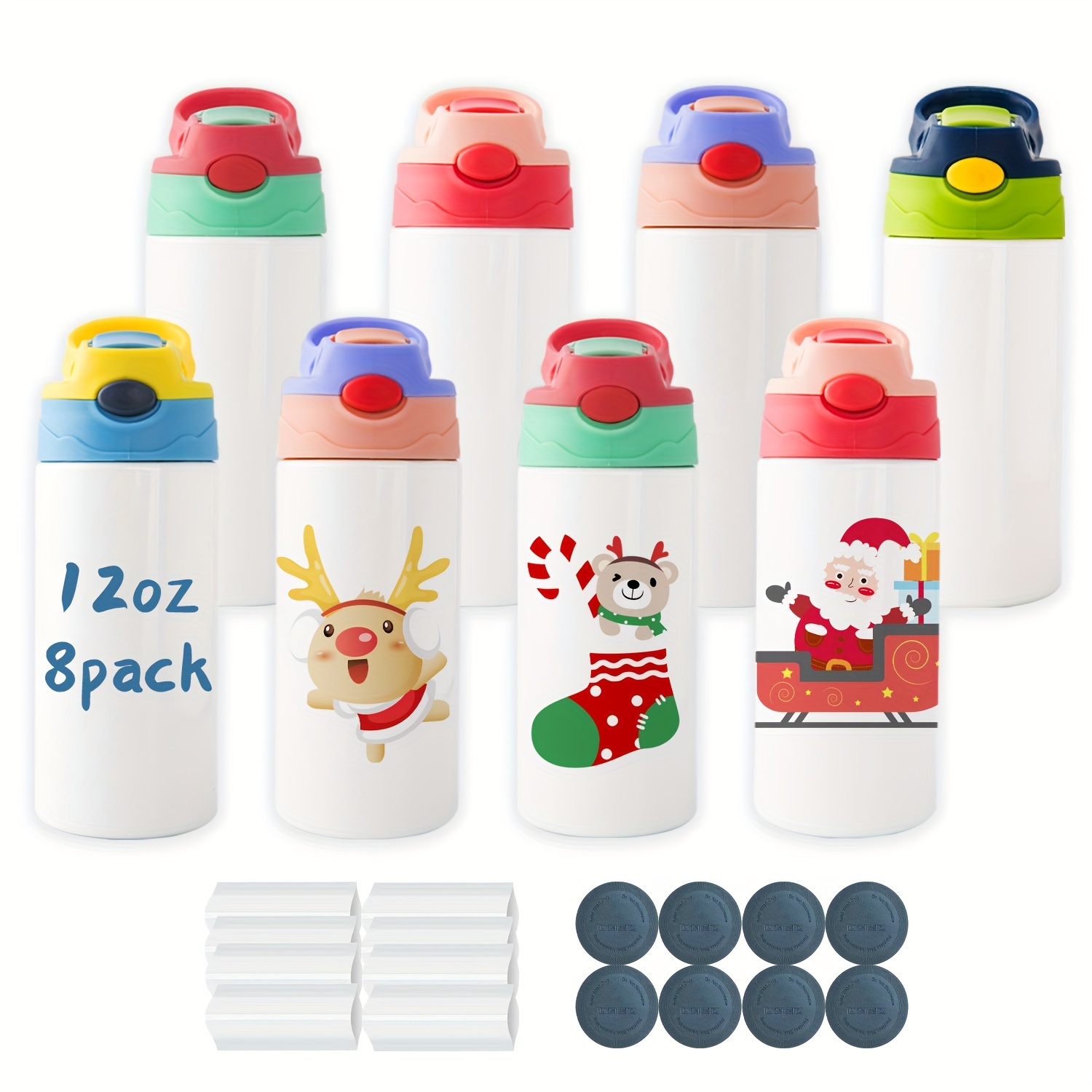 Agh Sublimation Sippy Cups Blanks Tumblers with Handles, 30 Pack 12 oz Straight Sublimation Tumblers Stainless Steel Insulated Skinny Tumblers with