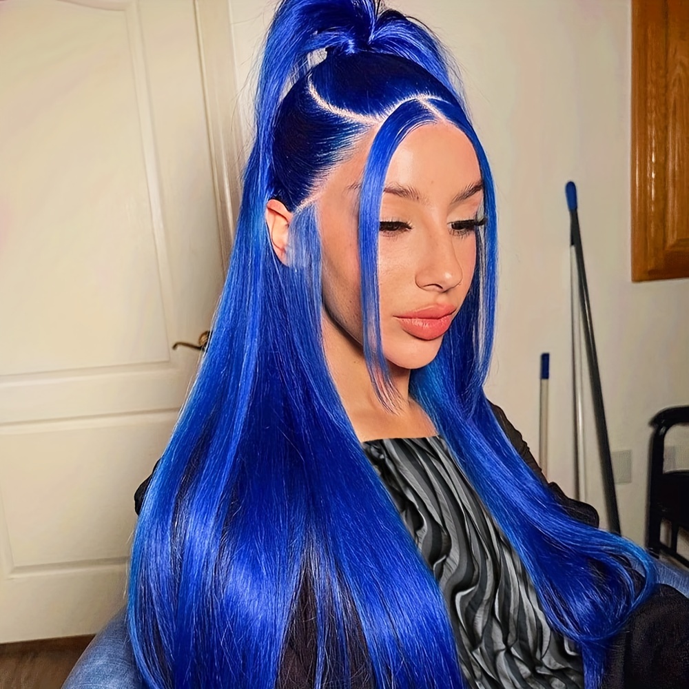 Box Braids Wig Blue Ombre Straight long wig Small Medium royal sky baby blue