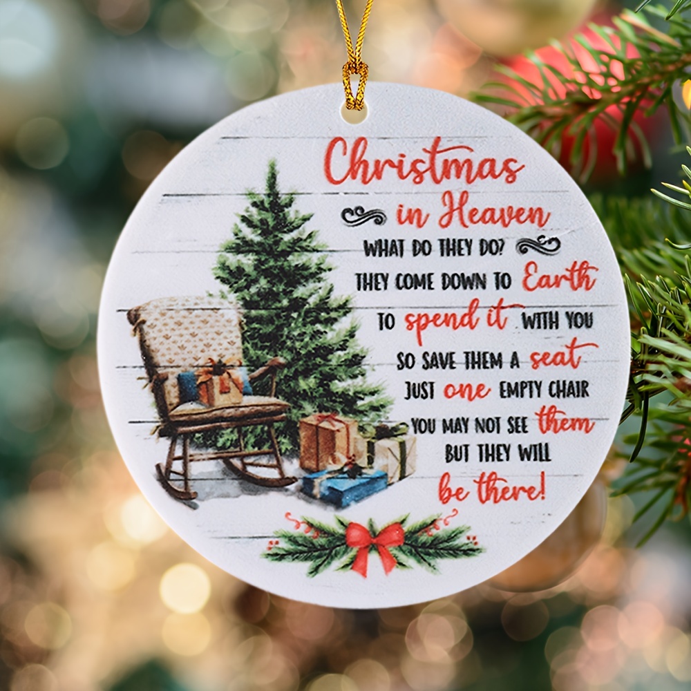 1PCS Christmas in Heaven with Rocking Chair Ornaments, Memorial Christmas  Ornaments, Christmas Memorial Keepsake, Chritsmas Gift for Grandma Grandpa  Mom Dad.Double Layer Laser Wood Ornament,With bow lanyard