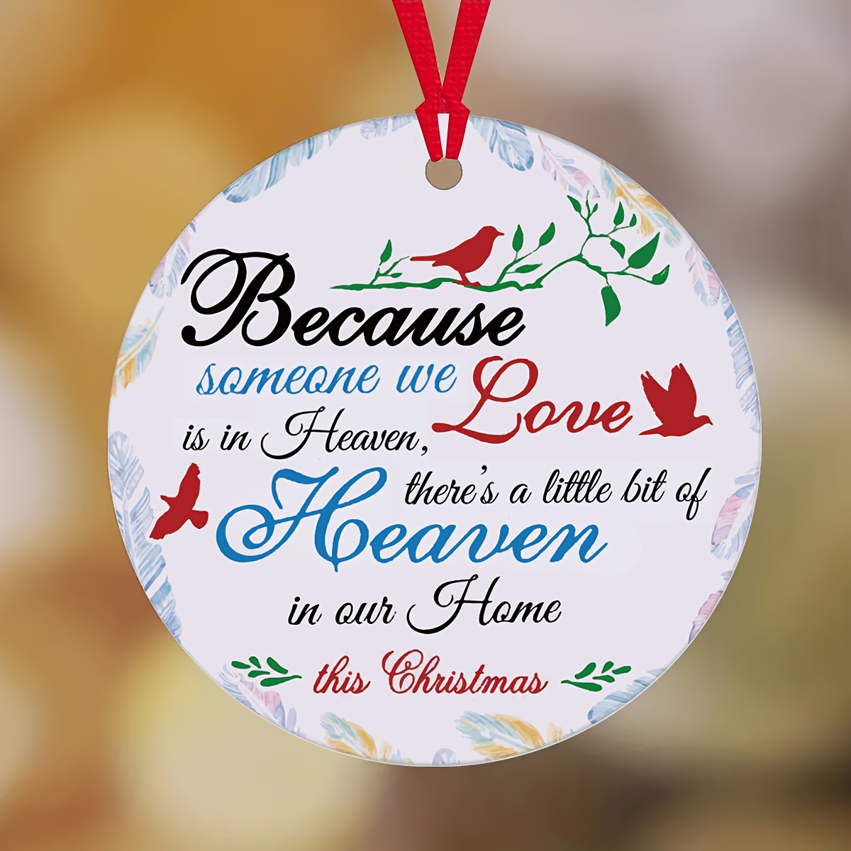 1PCS Christmas in Heaven with Rocking Chair Ornaments, Memorial Christmas  Ornaments, Christmas Memorial Keepsake, Chritsmas Gift for Grandma Grandpa  Mom Dad.Double Layer Laser Wood Ornament,With bow lanyard