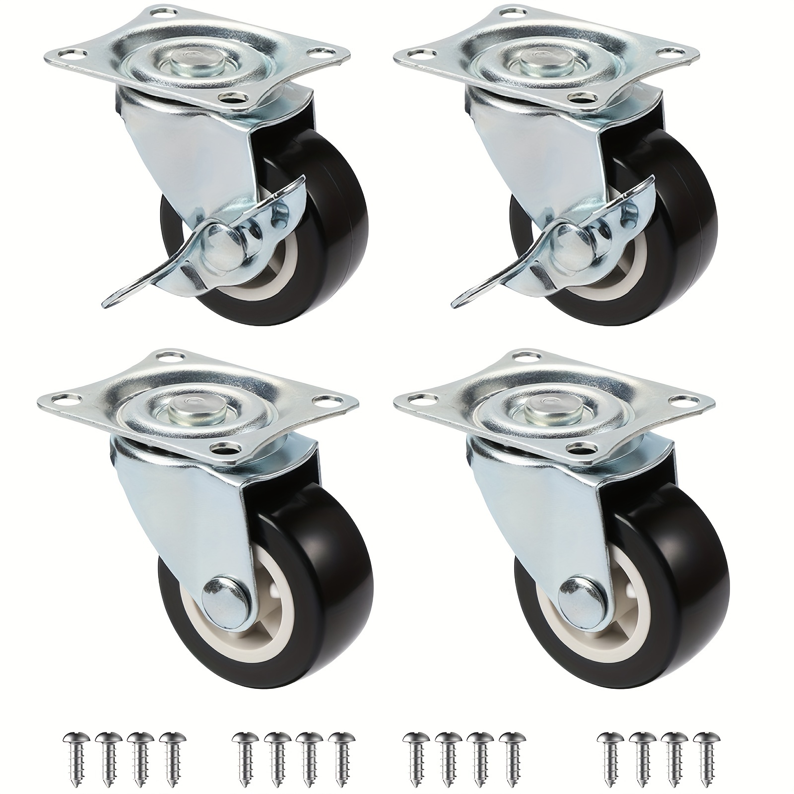  Nefish Paquete de 4 ruedas giratorias pequeñas de 1 pulgada para  muebles de perfil bajo, ruedas de goma suave, ruedas giratorias de placa  giratoria, capacidad de carga de 100 libras para