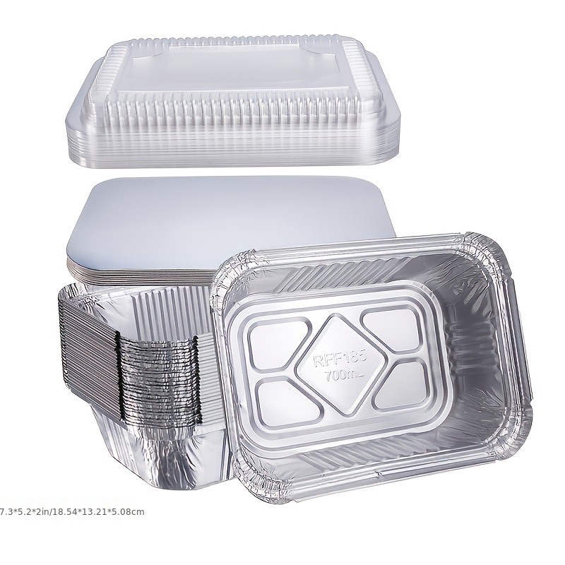 NYHI Paquete de 30 bandejas rectangulares de aluminio desechables  resistentes con cubiertas de plástico, bandeja de almacenamiento de  alimentos