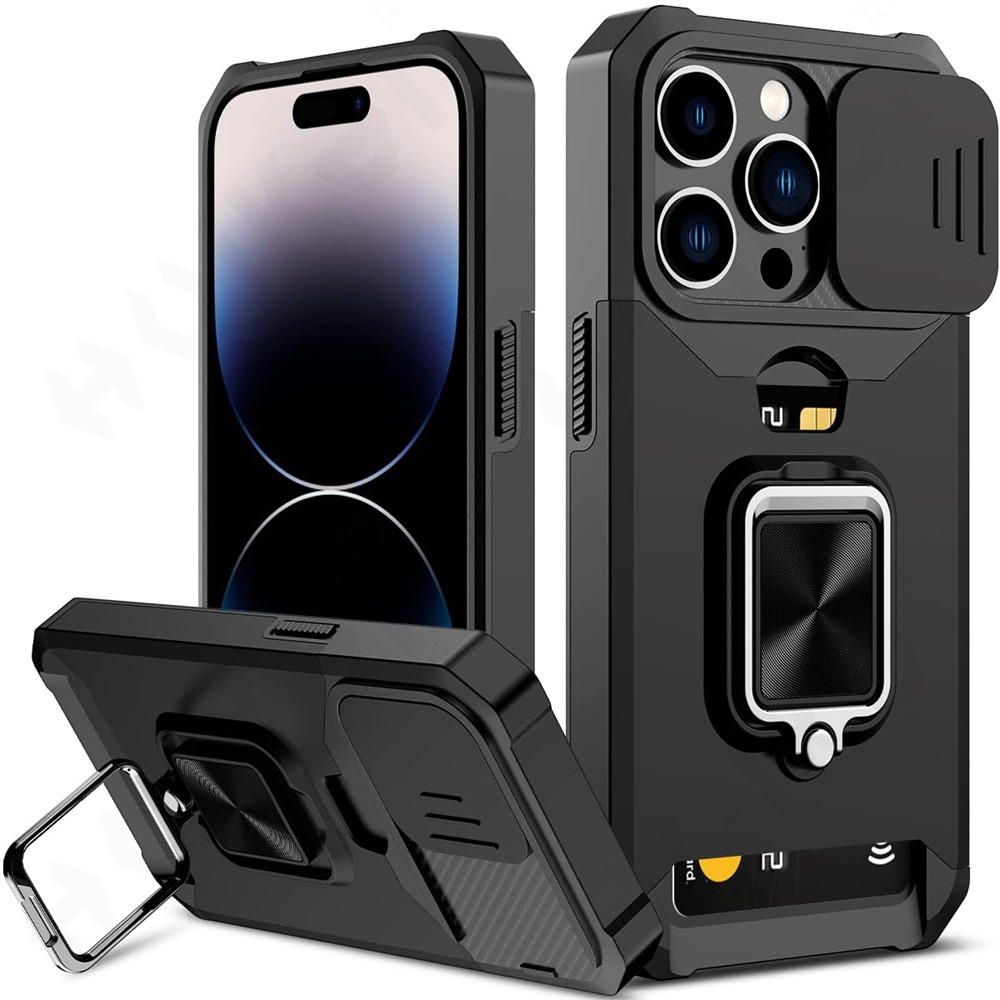 iPhone XS Max Heavy Duty Bumper Armor Wallet Case with Sliding Hidden  Credit Card Holder Blue