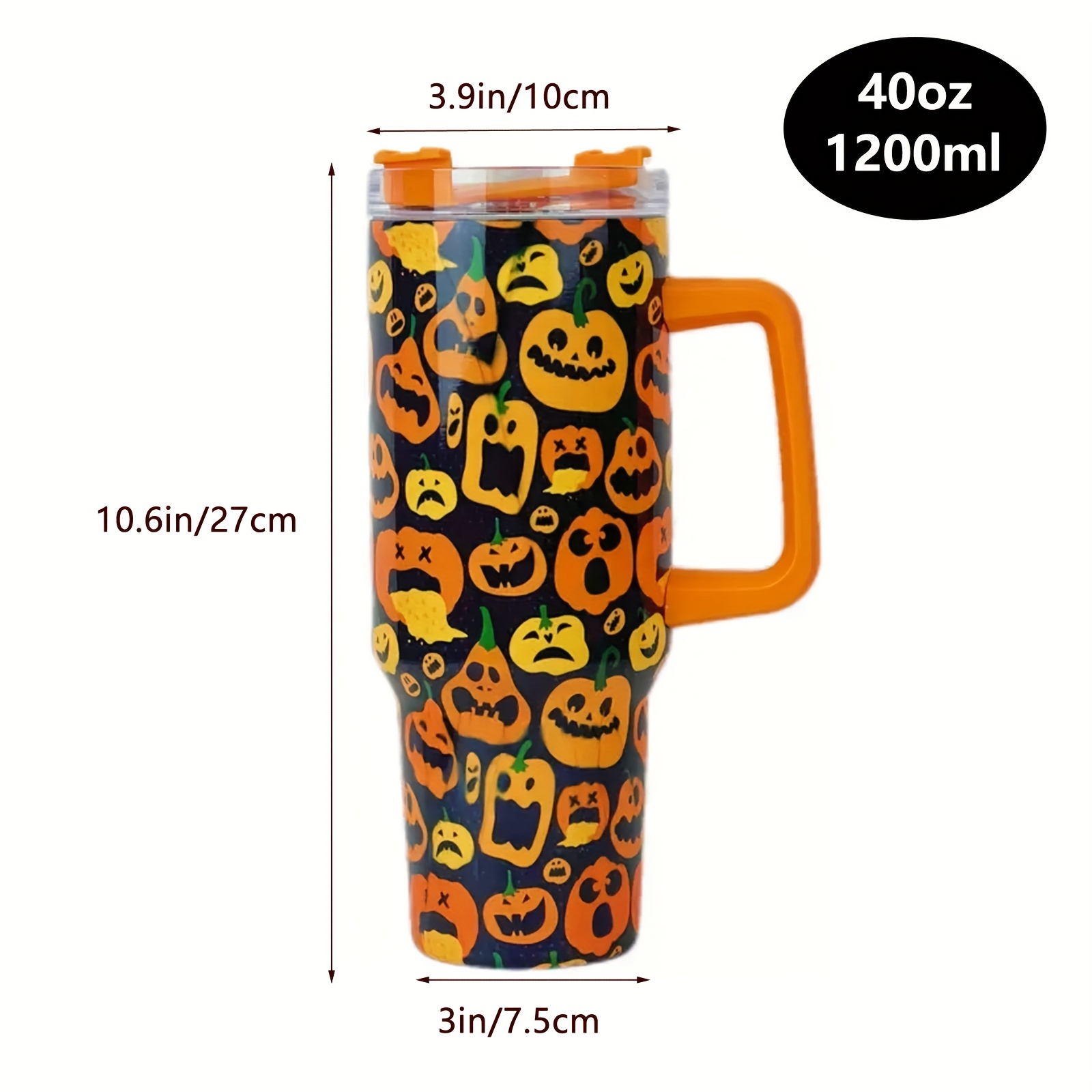 Halloween Theme Tumbler Cup With Handle And Straw Lid Double - Temu