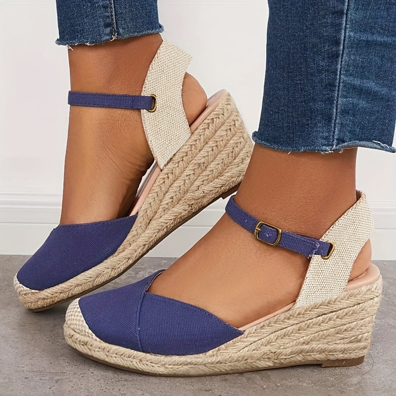 Closed Toe Espadrilles for Women,Orthopedic Wedge Sandals  Vintage Round Toe Slingback Thick Bottom Wedge Heels with Ankle Buckle  Strap Comfortable Breathable Summer Walking Daily Work Shoes : Sports &  Outdoors