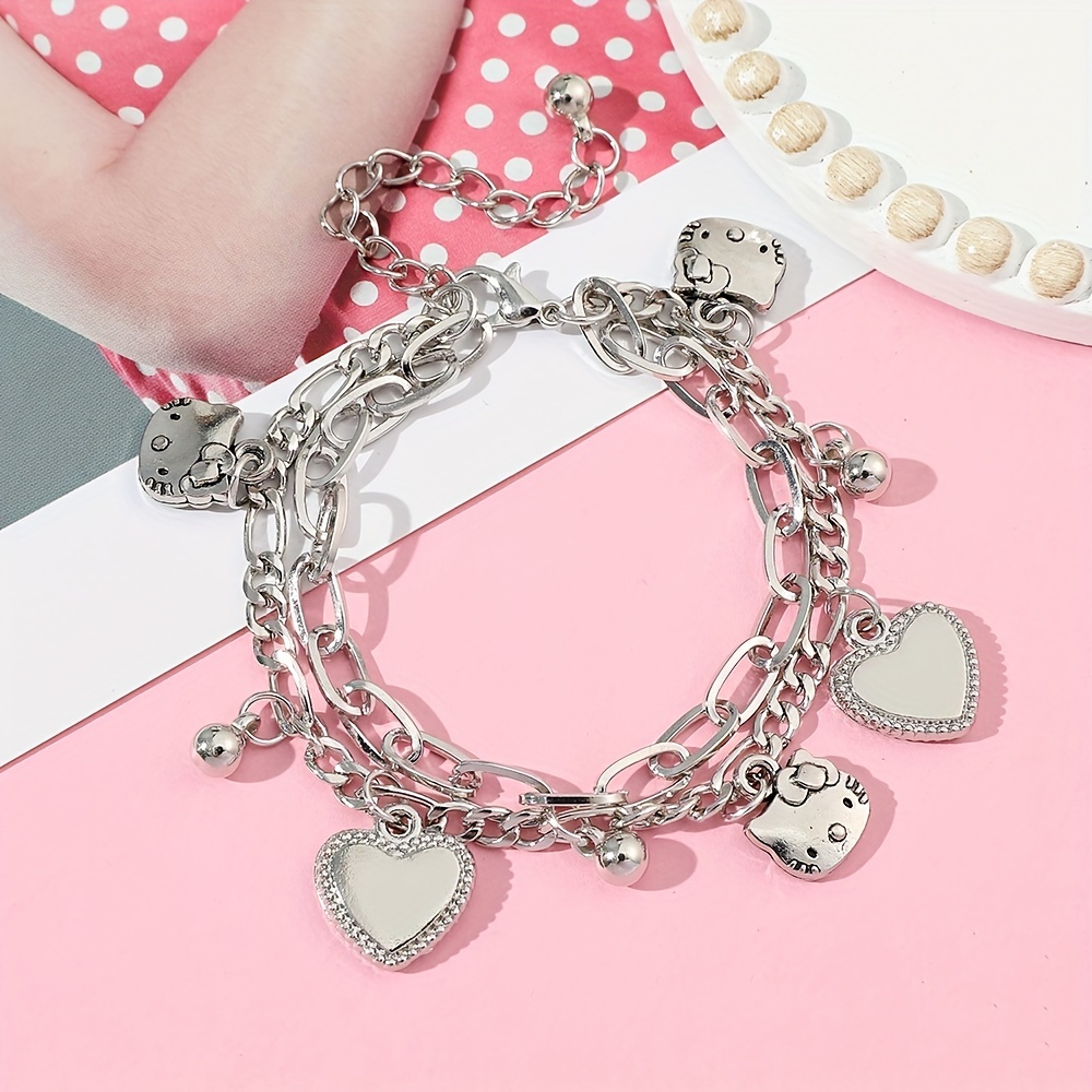 New Sanrio Hello Kitty Pandora Bracelets 925 Sterling Silver Series Heart  Shape Charms Beads Lucky Jewelry Gifts - AliExpress