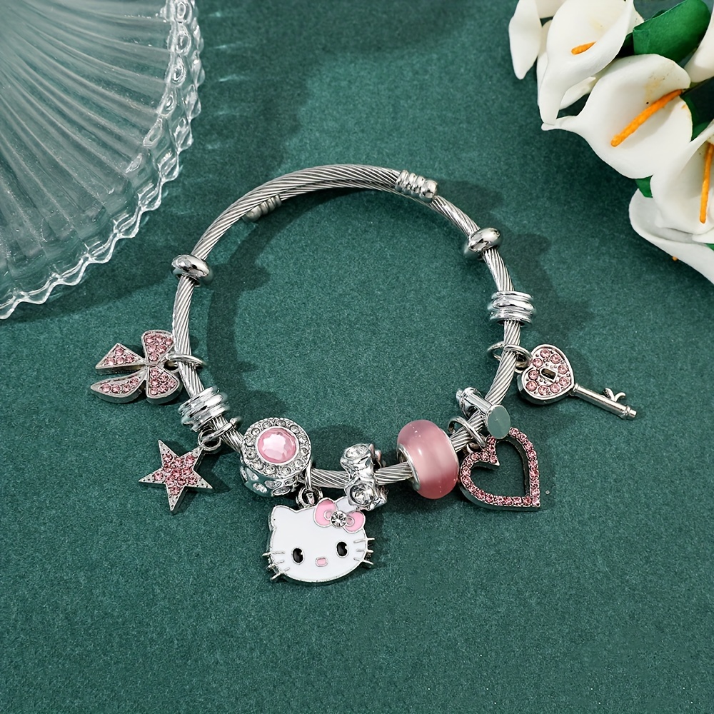 Pandora Bracelet With Pink Kitty and Friends Themed Charms 