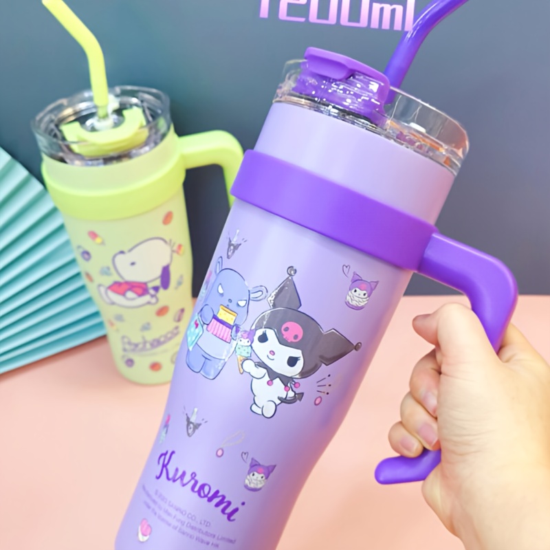 Kawaii Cartoon Melody Kuromi Cinnamoroll Kitty Glass Cup with Lid and Straw  Milk Juice Cup Children's Water Cup