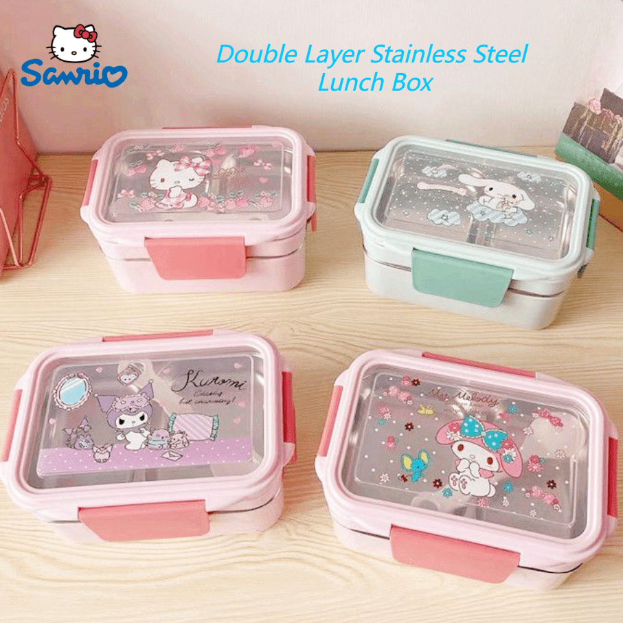 Hello Kitty Sanrio Kawaii Cartoon Cute Stainless Steel Large Capacity Lunch  Box with Lid Anime Plush Toys for Girl Birthday Gift