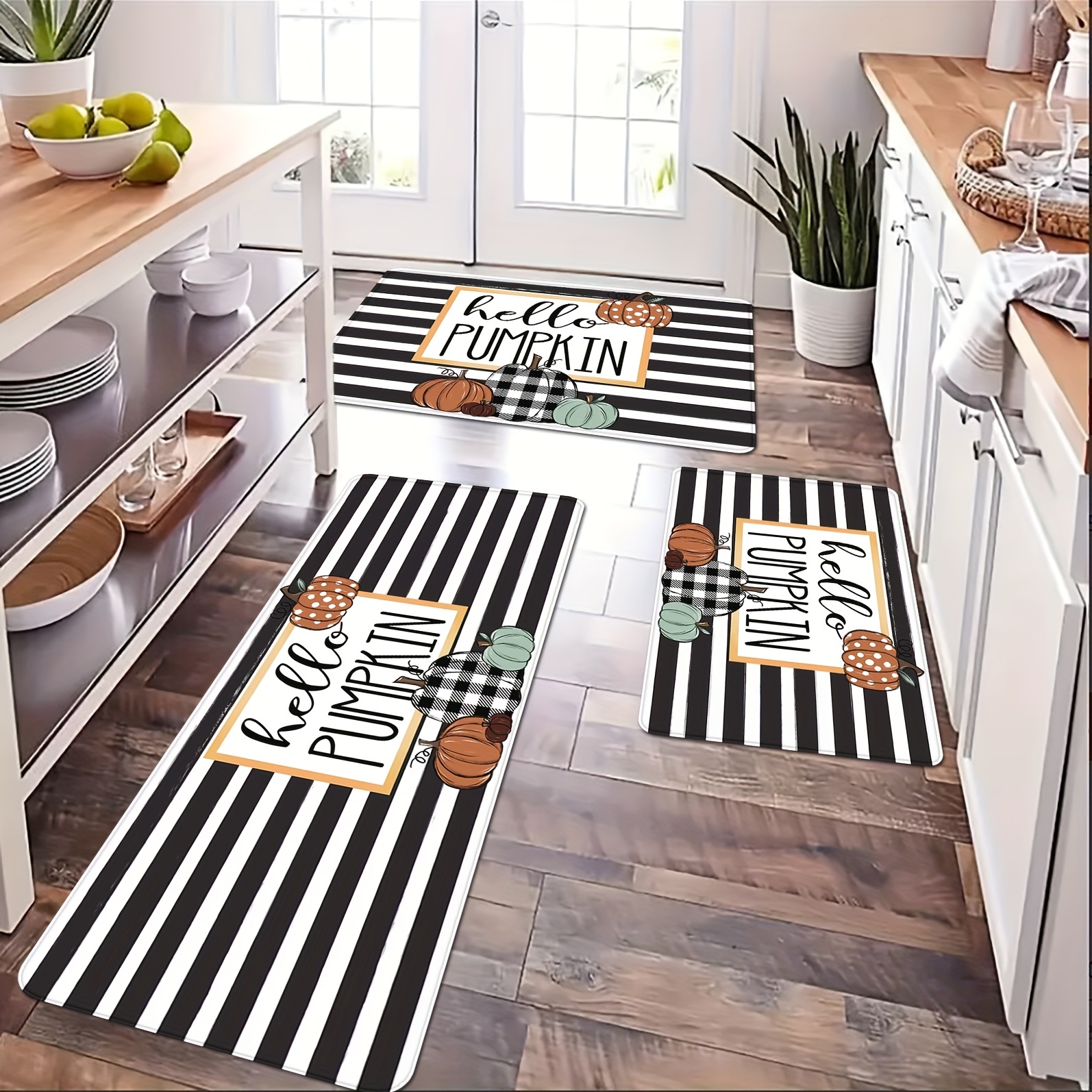 Floral Decorative Kitchen Mats Set of 2, Non-Slip Absorbent Rug Comfort  Standing Runner Mats Washable Floor Mat Seasonal Mat for Kitchen - 17x29  and