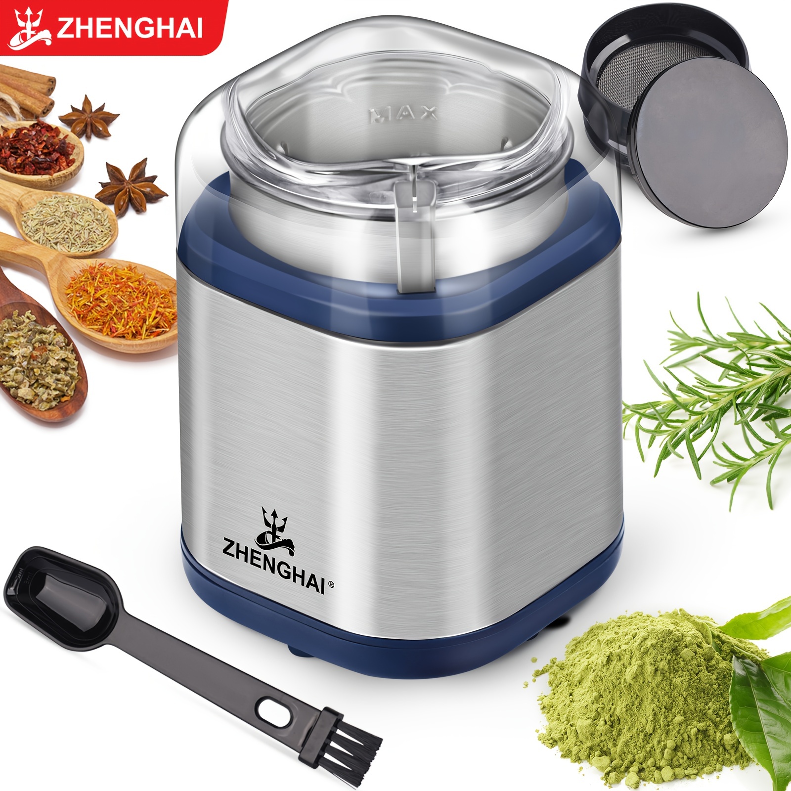  Electric Herb Grinder Pen,Handheld Smart Pollen Spices,  Built-in Rechargeable Battery and Easy to Clean (Blue): Home & Kitchen