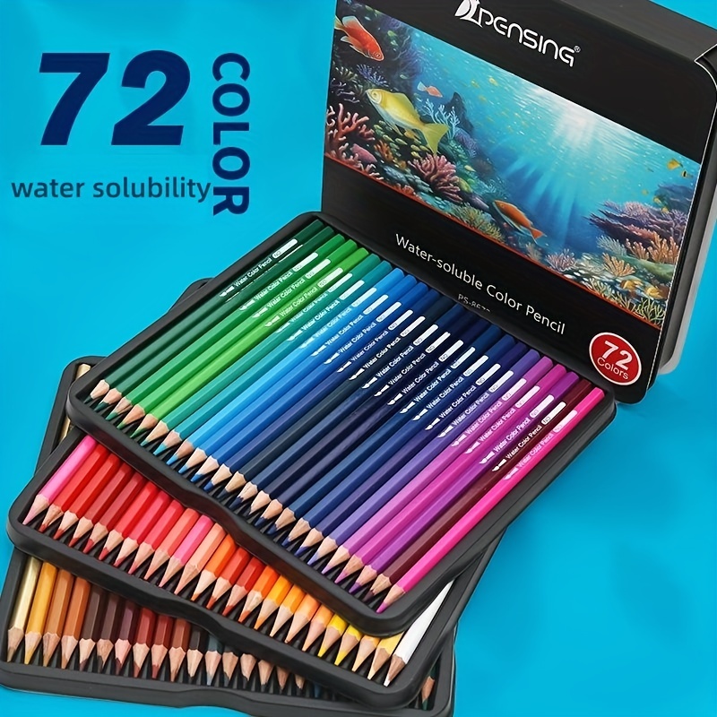 Zenacolor 72 Watercolor Pencils Professional, Numbered, with A Brush and Metal Box - 72 Water Color Pencils for Adults and Adult