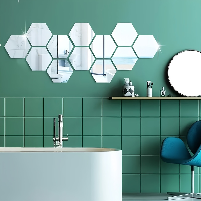 Adhesivos de pared de espejo hexagonal para paredes, azulejos grandes de  plástico acrílico, decoración artística, espejos extraíbles, ajuste de