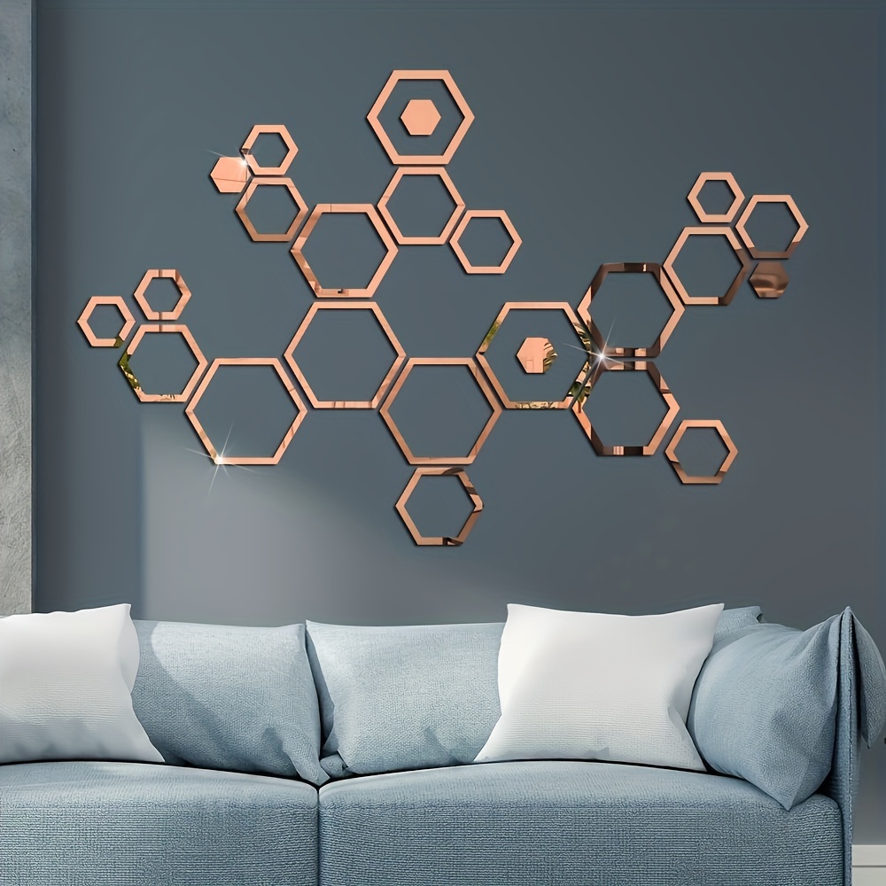 48 Pcs Acrylic Mirror Setting Removable Hexagon Wall Sticker Hexagonal  Stick on Mirrors for Wall Honeycomb Peel and Stick Mirrors Aesthetic Mirror