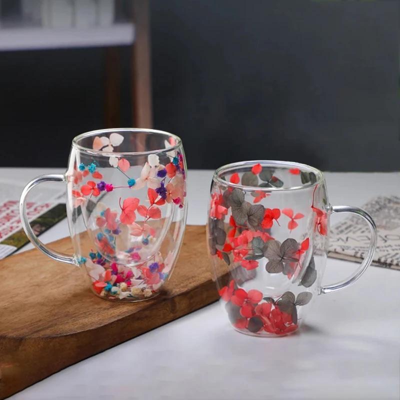 Double Wall Glass Heat Resistant Tea Coffee Cups Dry Flowers Sconch  Fillings Creative Diy Gift Mug Drink Juice Milk Cups