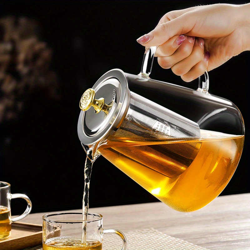 1pc. 550ml/18.64oz. Glass Tea Kettle With Removable Infuser, Heat-resistant  Borosilicate Glass Tea Pot With Filter And Wooden Handle, Loose Leaf Tea  Maker Set, Stovetop Safe. Perfect For Christmas, Family Gathering.