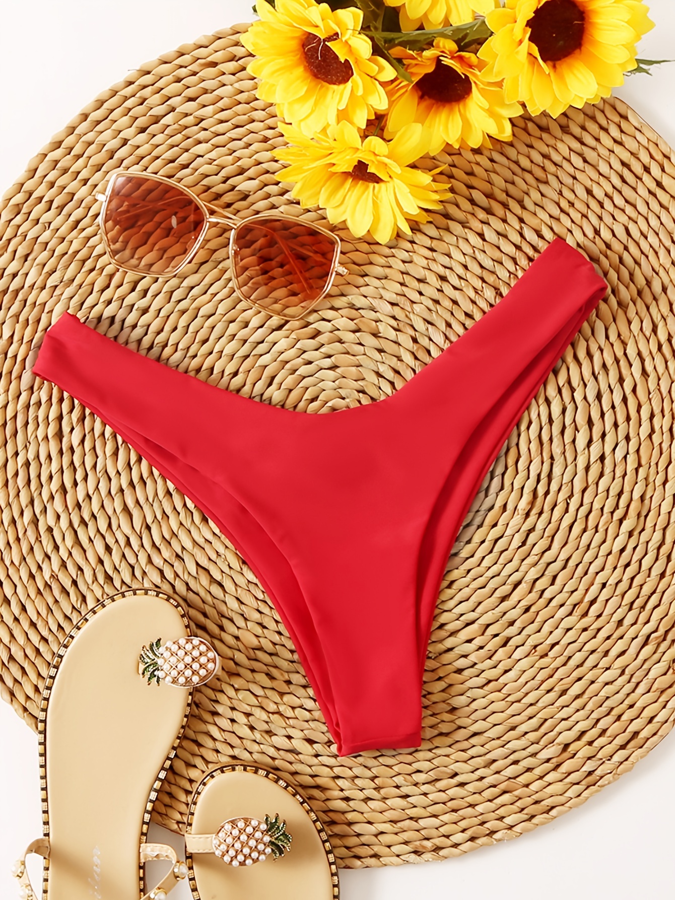 Cheeky Ruched Casual Swim Briefs Solid Stretchy Thong Bikini - Temu