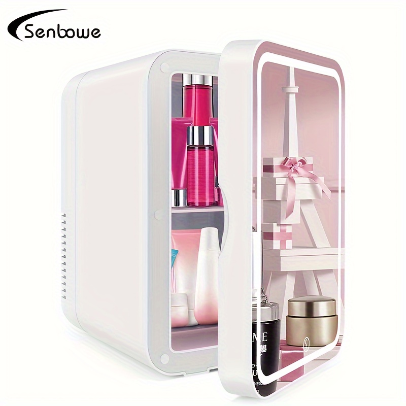 Portable Mini Fridge for Skincare and Makeup - 4L Cooler or Warmer with  Lighted Glass Surface for Bedroom or Vanity - Pink