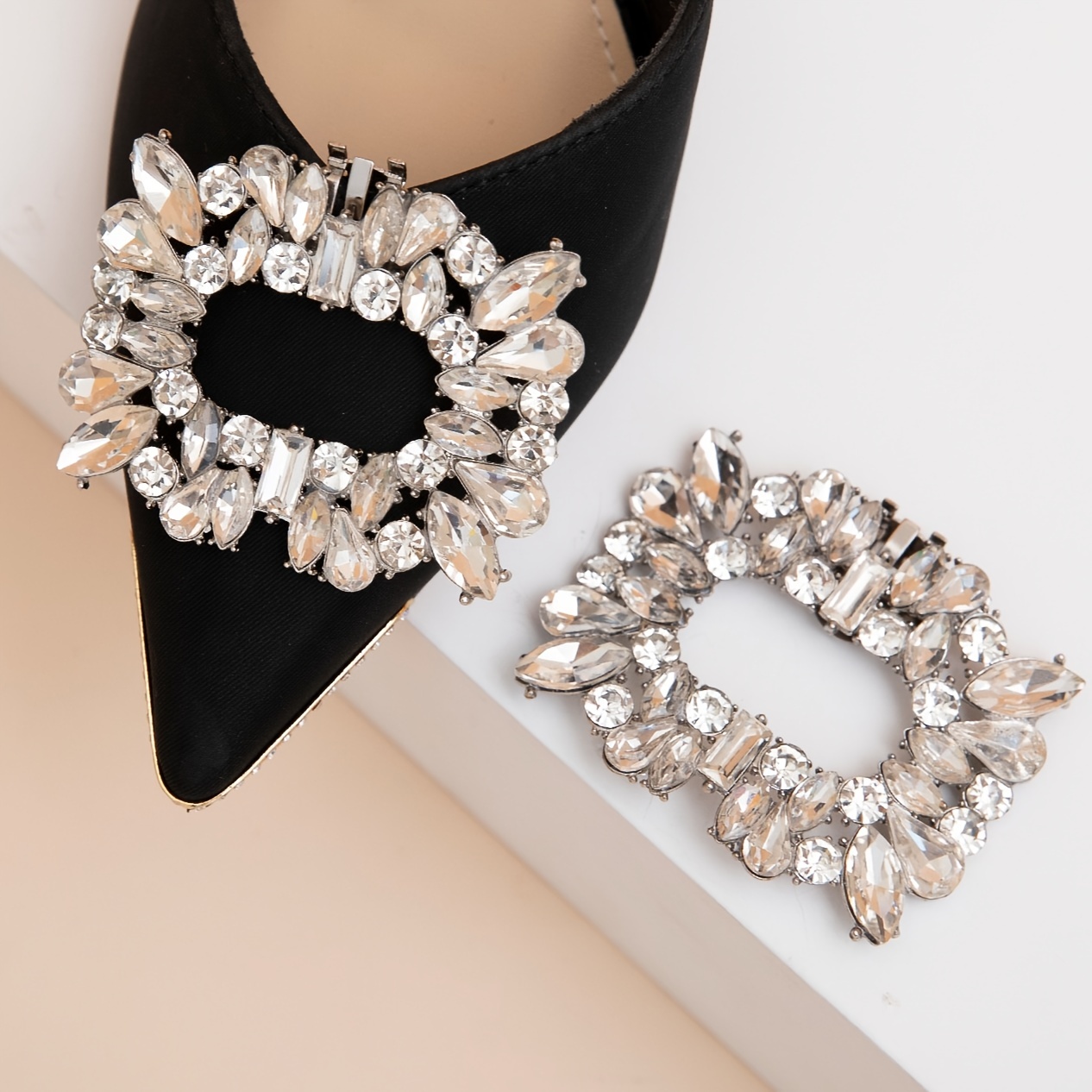 1Pair Lady Removable Rhinestone Pearl Shoe Clip Shiny Crystal Shoe