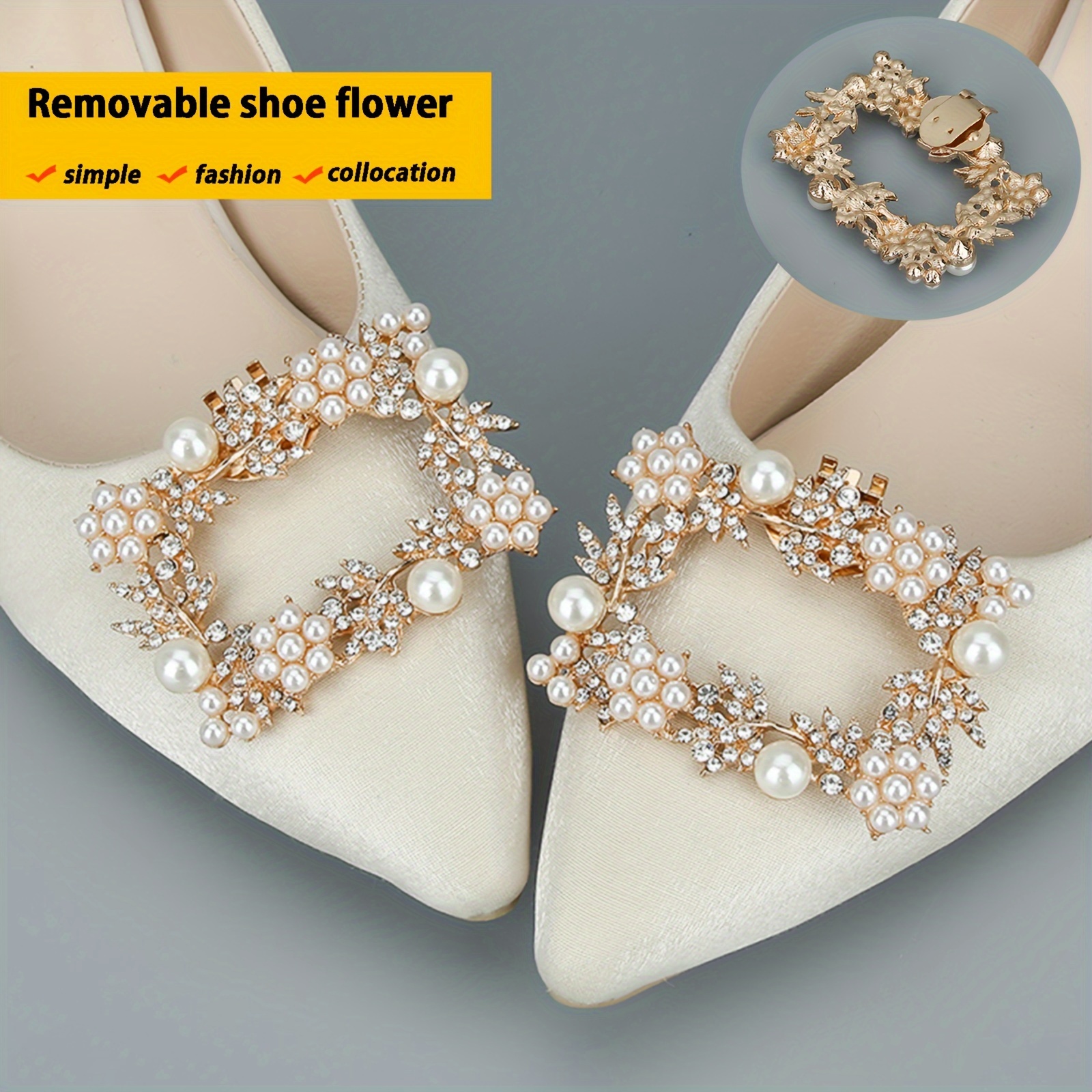 Fashion Decorative Shoe Clips Oval Rhinestone Shoe Embellishment Detachable  Pumps Shoe Accessories for Wedding Party Decor