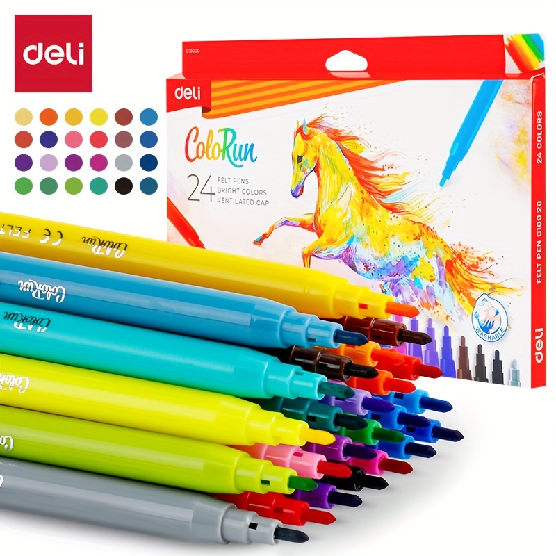 Deli Felt tip pen set 12/18/24 Color Washable felt sketch marker