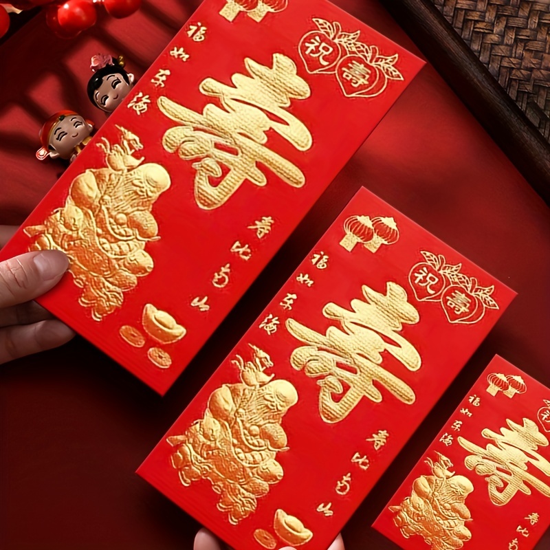 6 Pcs Chinese Red Envelope with Feng Shui Ancient Coins Traditional Money  Packet