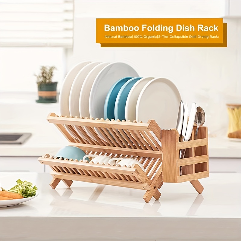 Bamboo Corner Kitchen Shelf and Collapsible Dish Drying Rack