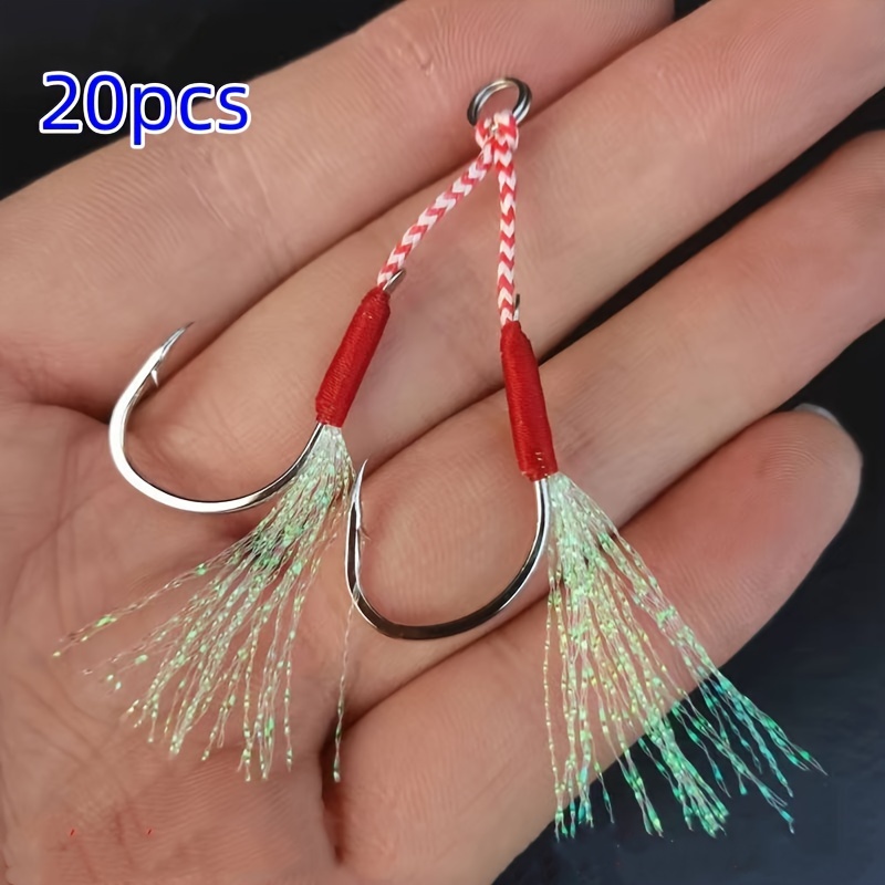 2pcs Assist Jig Fishing Hooks, Stainless Steel Live Bait Fishing Hooks with Strong PE Braid Line - 12, Silver