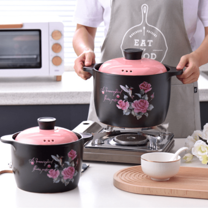 Casseroles Ceramic, Deep Cooking Pot With Glass Lid, Ceramic Heat Resistant Soup  Pot, Cookware - Temu