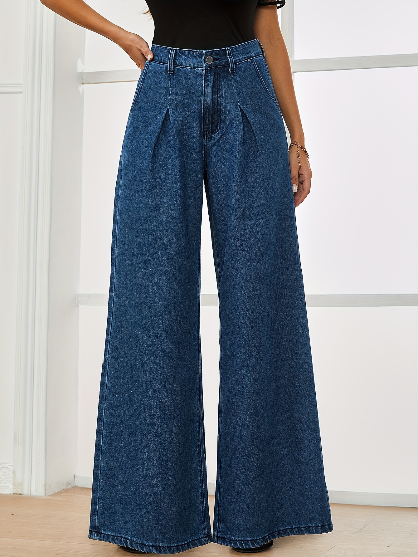 Solid Color Loose Wide Leg Jeans Non stretch Sexy Streetwear - Temu