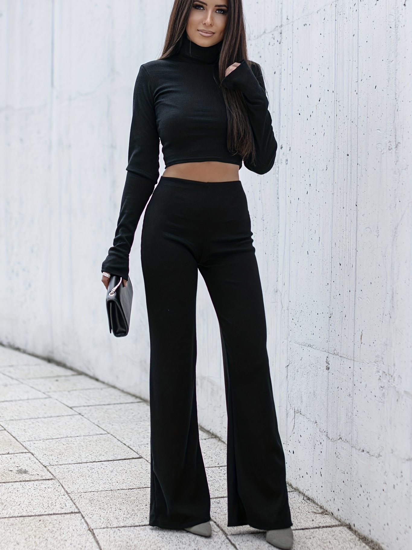 Sexy Matching Two piece Set Crop Halter Top Flare Leg Pants - Temu