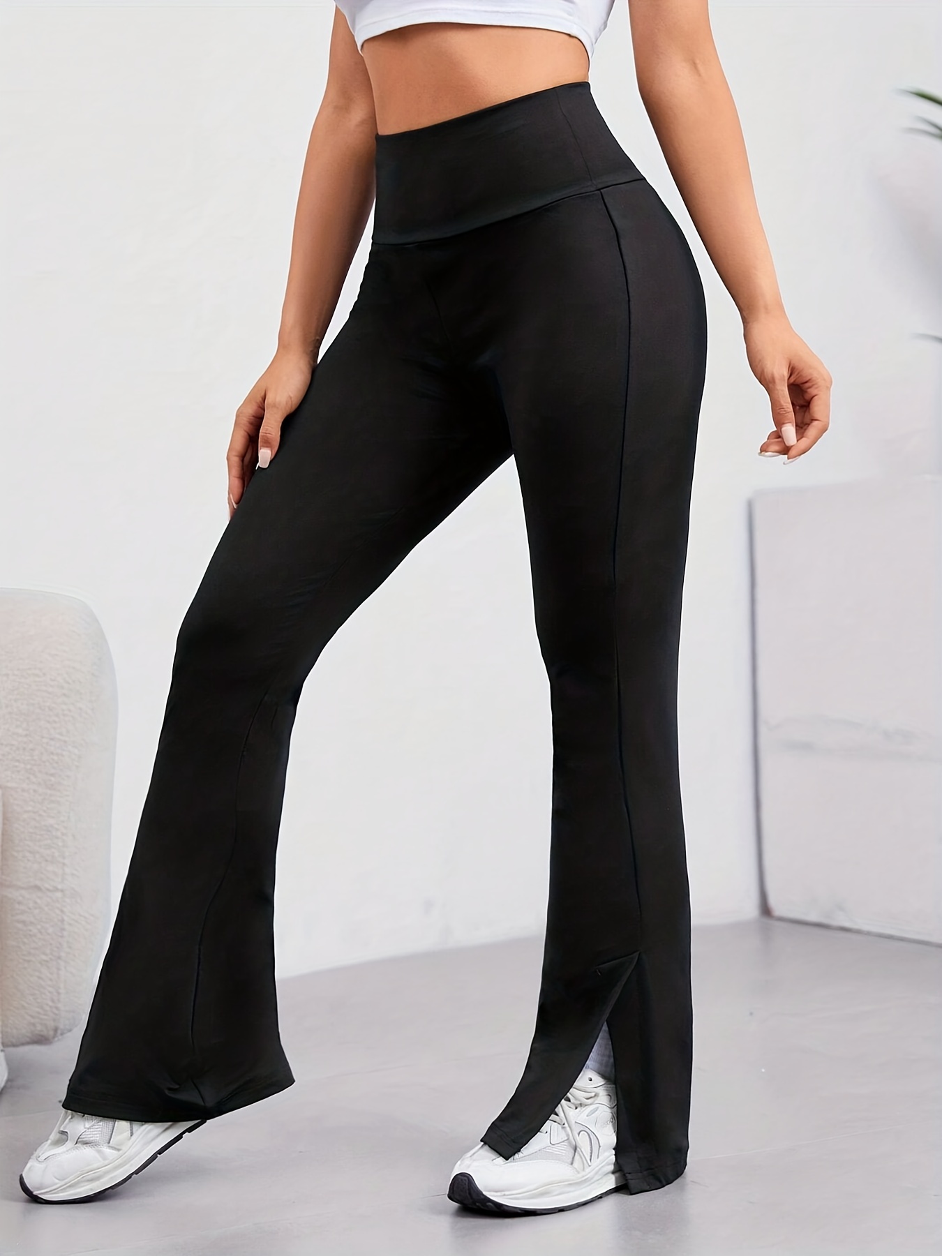 Work Pants For Women Clearance Hot Sale Women's Fashion Casual Solid Color  Split Mid Waist Loose No Belt Elasticity Wide Leg Long Pants 