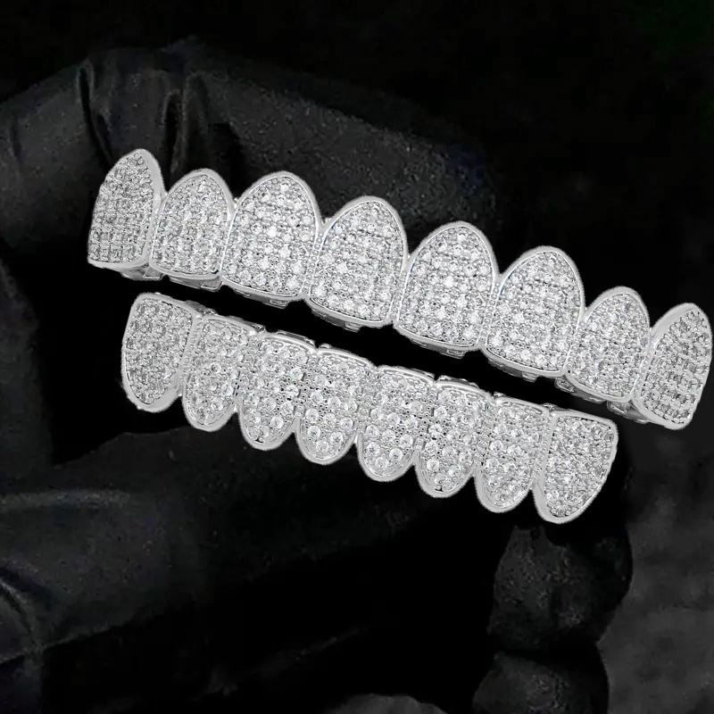 Seis dientes prefabricados en dos tonos con forma irregular en forma de  cruz de diamante Grillz 