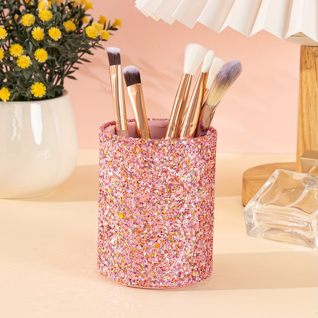 Cute Pink Bucket Pencil Holder Metal Pen Cup Decorative Desktop Storage  Organizer for Makeup Brush Stationery