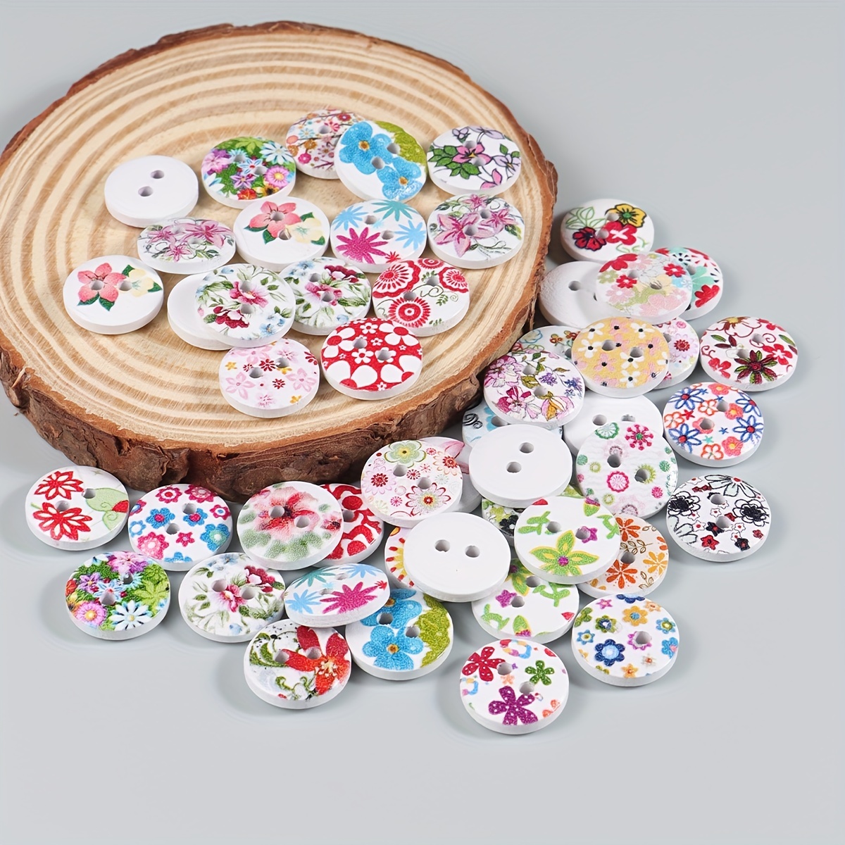 10mm WOODEN FLOWER BUTTONS X 10, Cute Flower Design Wooden Buttons,  Pink/red Mix Flower Buttons Button Decorations, Flower Style Buttons 