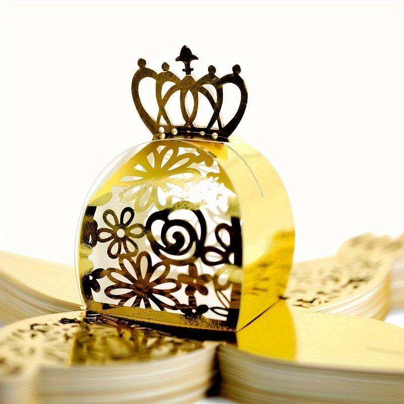 Plastic Mini Dome with Crown Design Party Decoration Favor Box Gold (1