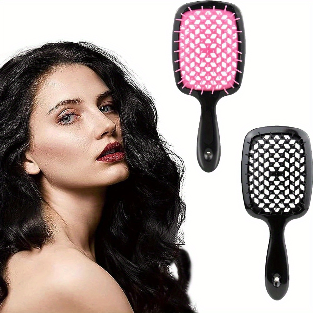 1pc Curved Vented Boar Bristle Styling Hair Brush & 1pc cleaning brush,  Single Brush Anti-static Detangler, Wet or Dry Use, Fast Blow Drying, Use  on Long or Short Hair. Boar Bristle Hair