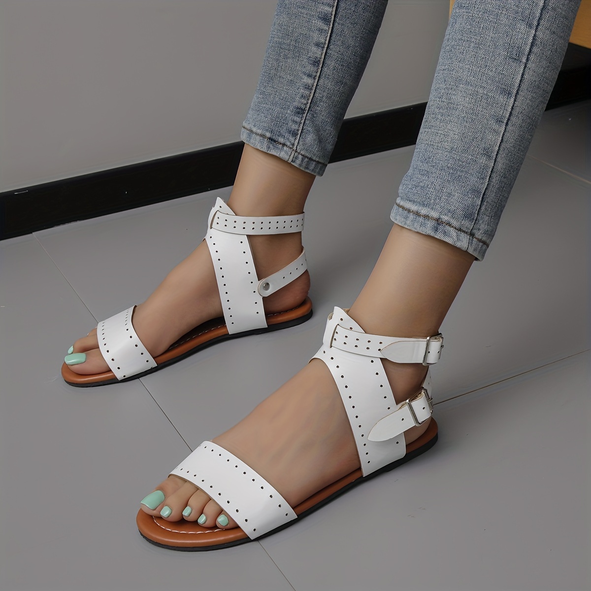 Ankle strap sandals no on sale heel