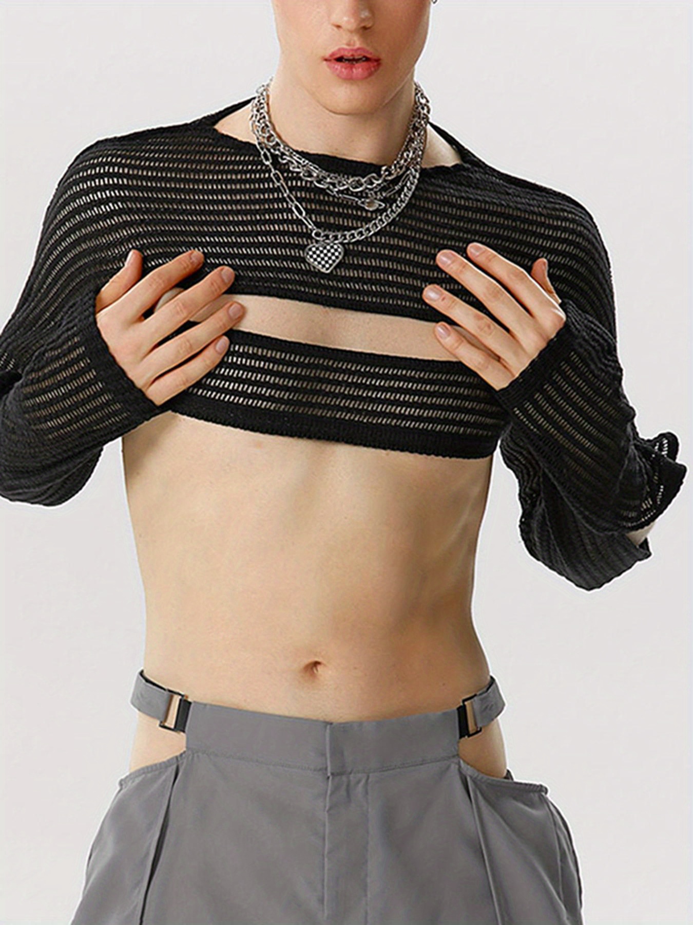 MESH CROP TOP  Men crop tops, Crop top men, Mens crop tops