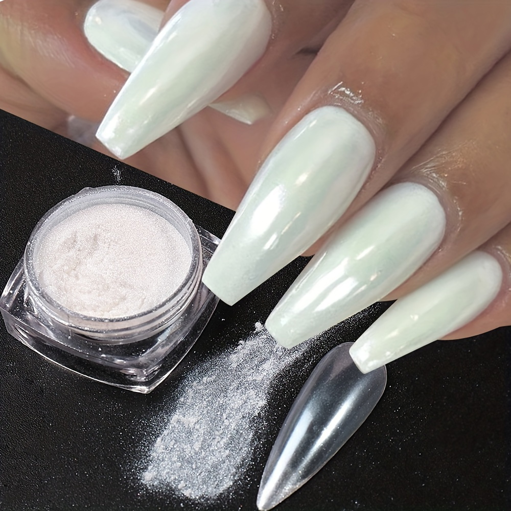  2 Boxes White Pearl Chrome Nail Powder, Mirror Effect