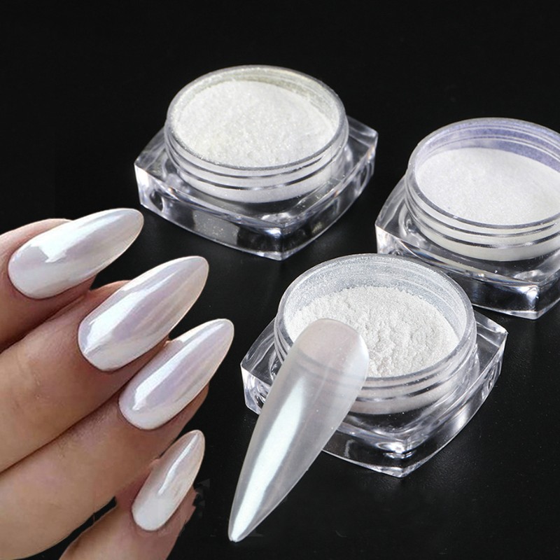 Shimmering White Chrome Pearl Nail Powder For Wedding And - Temu